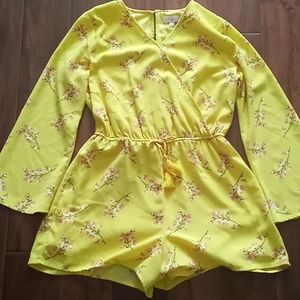 Yellow, Floral, Short Romper
